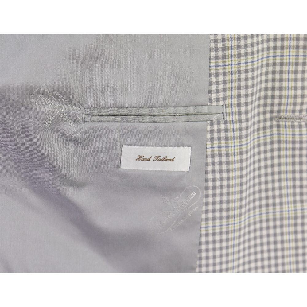 Hickey Freeman Gray Cream Gingham Check Lime Green Wool Sportcoat Blazer 40S - Picture 10 of 12